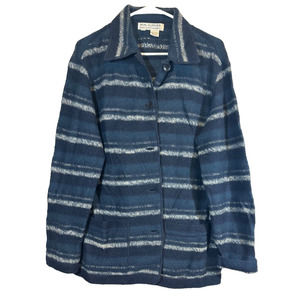 SAKS FIFTH AVENUE REAL CLOTHES Navy Jacket M 100% Wool Striped Bttn Shacket D45